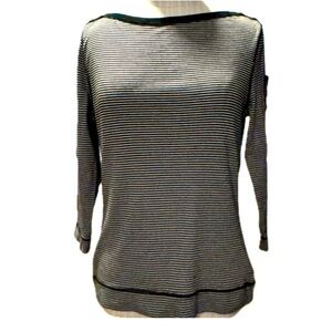 Lauren Ralph Lauren striped boat neck top with 3/4 length sleeves. Size Large